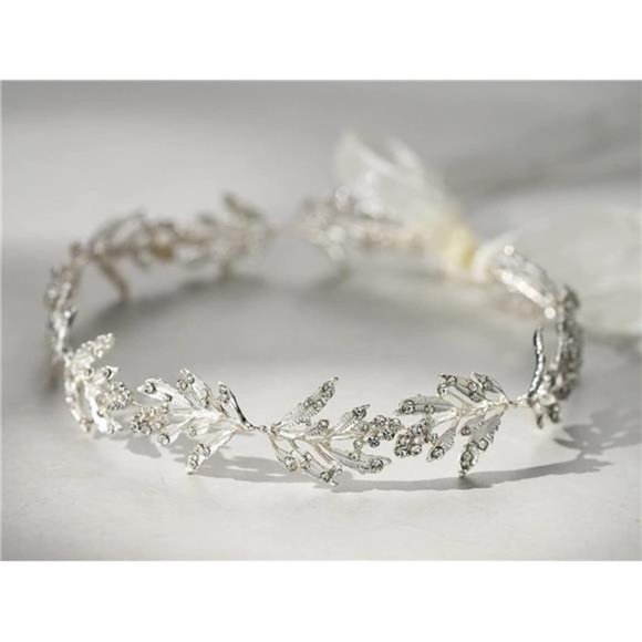 SWEETV Leaf Wedding Headpieces for Bride Silver Bridal Headband Flower Girl main image 4